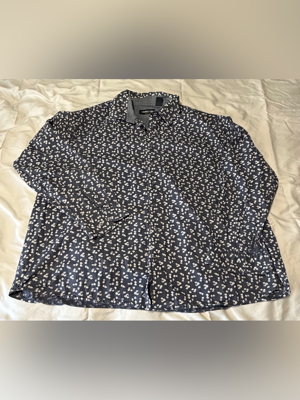 Claiborne Dark Blue Floral Button-Down Shirt